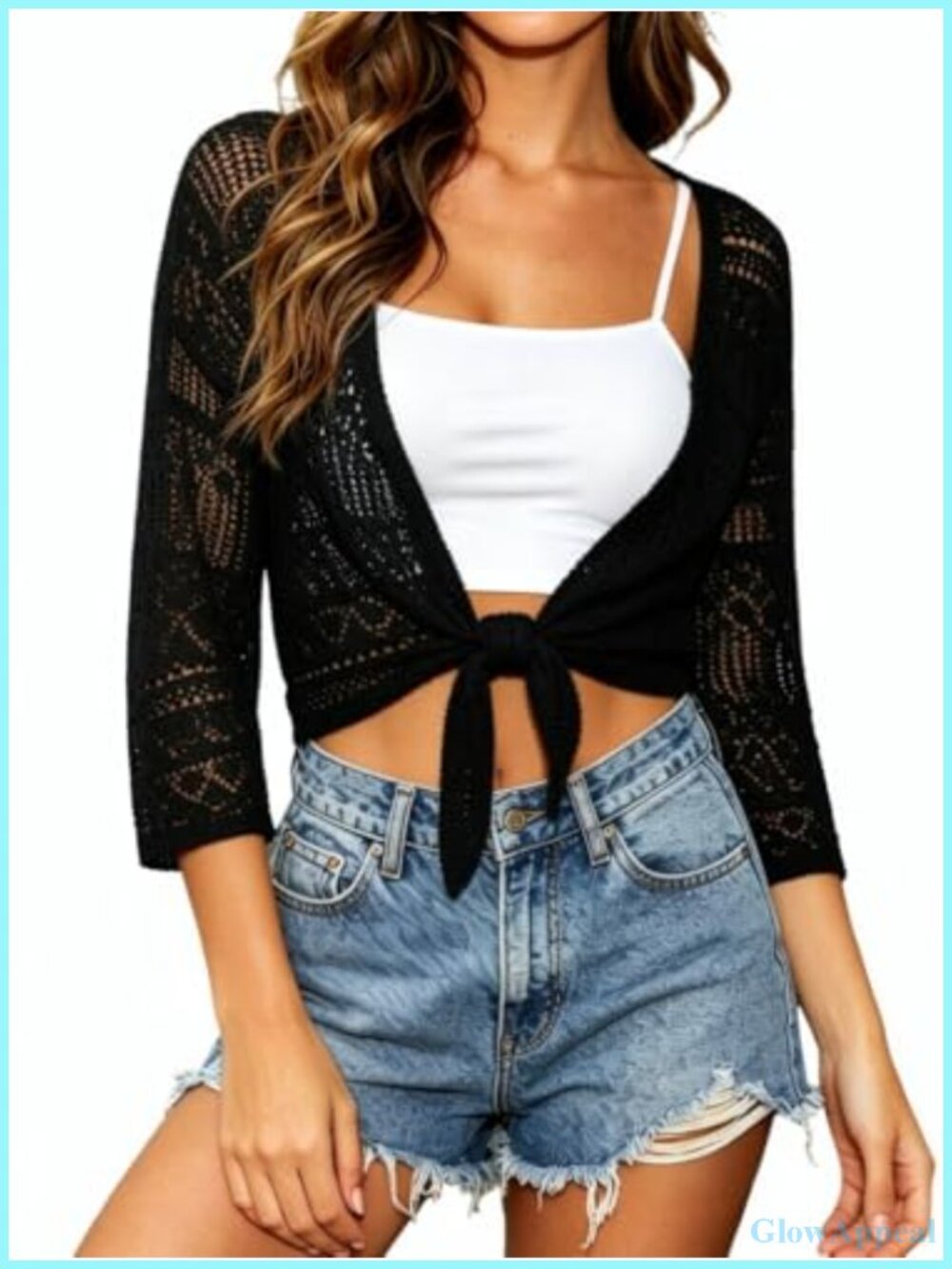Spicy Sandia Women's Crochet Shrug Tie Front Summer Cardigan Lightweight 3/4